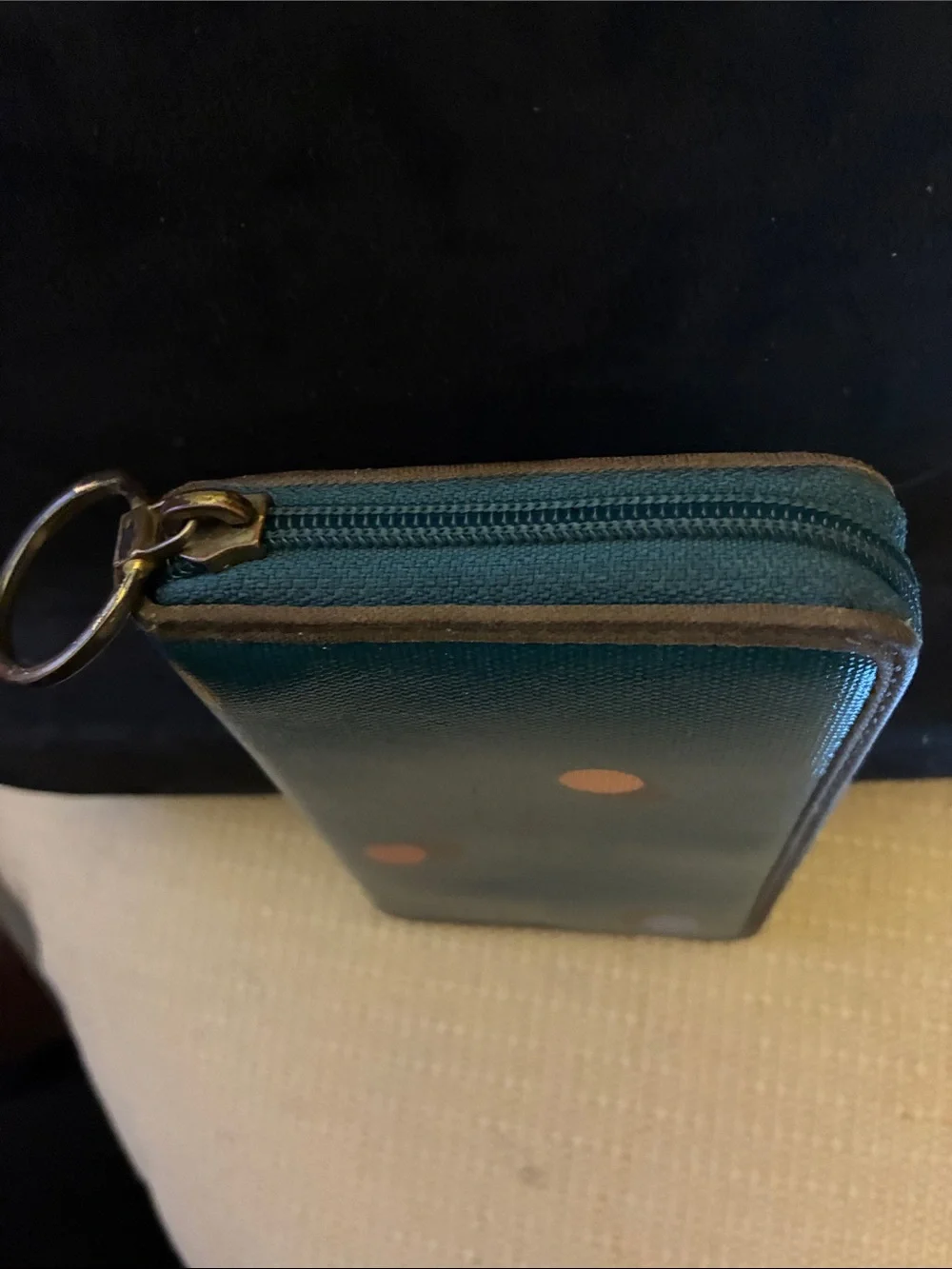 Fossil Teal Polka Dot Wristlet Wallet with Key Ring-Coated Canvas
